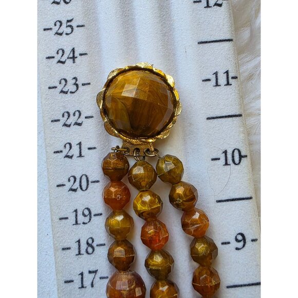 Vintage Multi-Strand Amber & Brown Beaded Choker Necklace With Gold-Tone Clasp - Picture 8 of 16